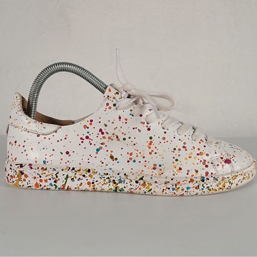 Schutz White Leather Low Top Sneakers Colorful Paint Splatter Shoes SZ 8‎
